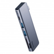 DOCKING Station Baseus, conectare PC USB Type-C, USB 3.0 x 2 |USB Type C x 1 PD 20V 3A (Max.) | Card reader SD x 1, micro SD x 1, LED, gri 