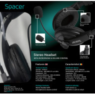 CASTI  Spacer, cu fir, standard, utilizare multimedia, microfon pe brat, conectare prin Jack 3.5 mm x 2, negru, 