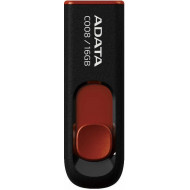 MEMORIE USB 2.0 ADATA 16 GB, retractabila, carcasa plastic, negru / rosu, 